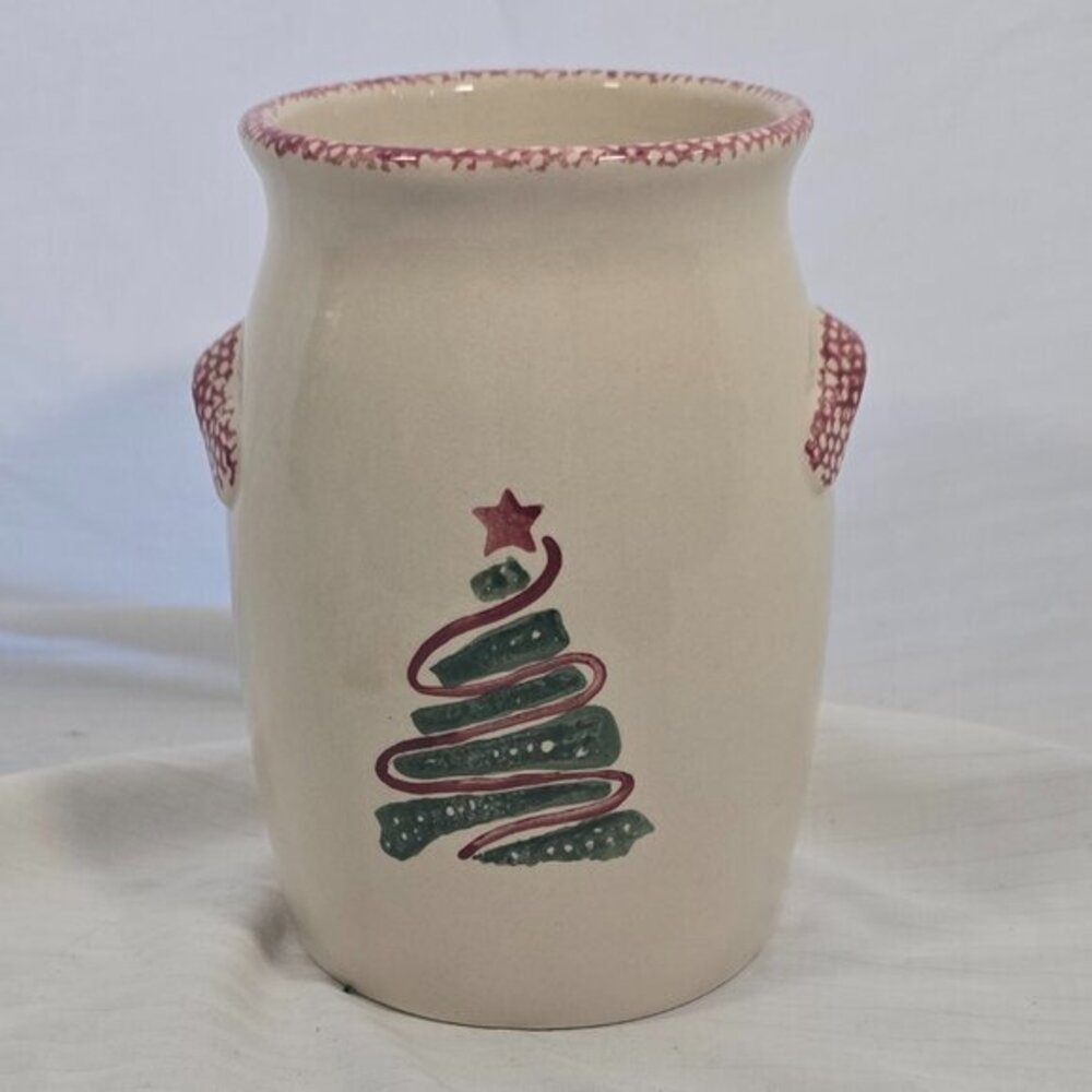 vintage Loomco China Christmas Tree‎ red speckled paint pottery pitcher/creamer.